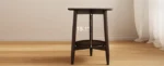 Solid beech wood nightstand with lower shelf - round modern end table for small spaces