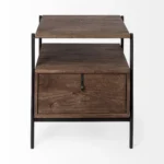 Goldoma 24 inch rustic brown solid wood square end table with lower shelf