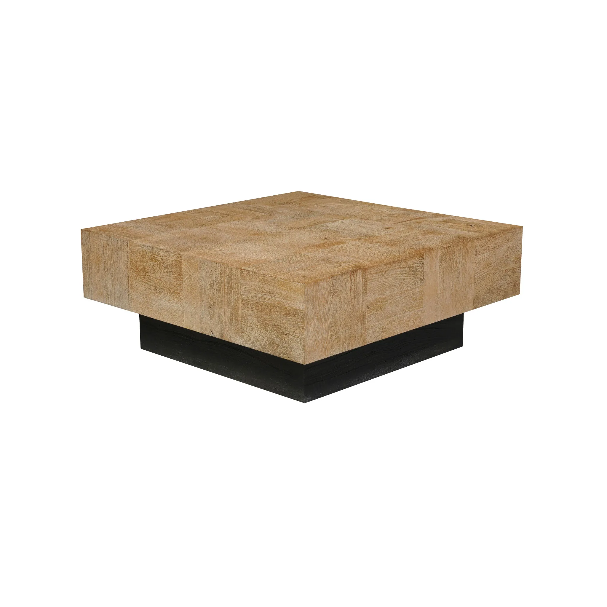 H14623377b20840ebab4ae0cd2d6f88e53.webp Goldoma 40" solid wood coffee table with brown top and black base, modern geometric design in a living room