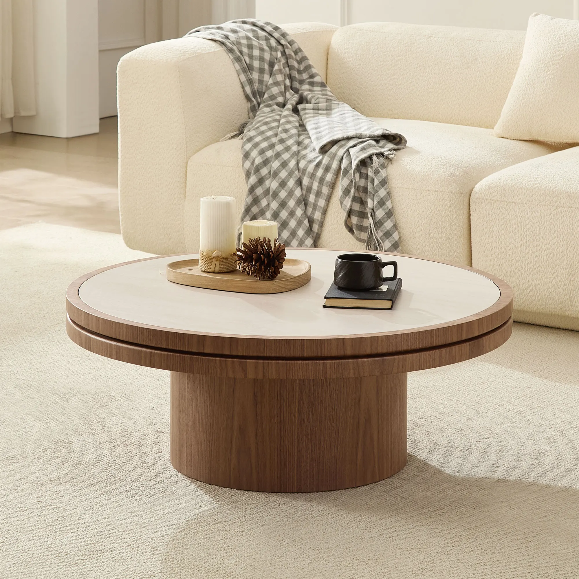H14ddfe5697134af893b60a48de2969cfX.webp Goldoma 35.43 inch modern square coffee table with solid wood top and pedestal base in living room