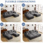 Goldoma L-shaped convertible sectional sofa in corduroy with chaise and memory foam filling