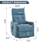 Blue chenille power lift recliner with massage and heat for elderly