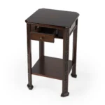 Goldoma 27-inch rustic end table with drawer and shelf in dark brown and cherry finish for living room storage