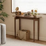 Goldoma Walnut Wood Thin Console Table – slim space-saving entryway table in walnut finish