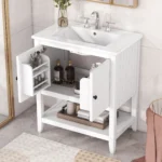 Goldoma 30-inch bathroom vanity with cabinet, solid wood frame and ceramic sink in white