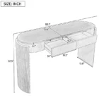Modern fluted wood console table with natural oak finish and storage in entryway