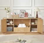 Goldoma 64-inch wavy modern TV stand with storage in a living room setting