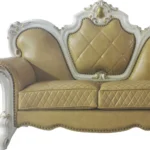Goldoma 70 inch golden yellow and pearl faux leather loveseat with toss pillows in living room