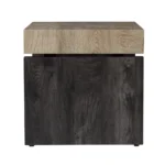 Goldoma 20 inch square end table with natural wood top and iron legs in a living room setting