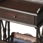 Rustic end table: small black wood side table with drawer and shelf