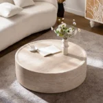 Goldoma round wood coffee table with Mars pattern in modern living room