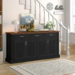 Goldoma 63 inch fluted sideboard cabinet with gray and black finish in modern living room