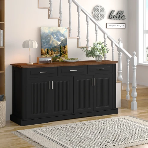 H1759afd655fc4efd82fcd2324145cf95h.webp Goldoma 63 inch fluted sideboard cabinet with gray and black finish in modern living room