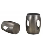 Goldoma nickel iron round end table with rivet detailing and convenient cutout for easy carrying