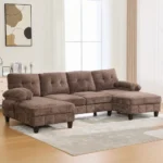 Goldoma 103.5 inch square convertible sectional sofa set with dual chaise lounges and storage pockets in modern living room