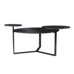 Goldoma 43 inch faux marble round coffee table with black iron base in a modern living room