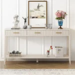 Goldoma modern solid wood console table with 3 drawers and shelves in entryway