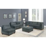 Goldoma modular u-shaped sectional sofa in gray chenille with corner wedge and ottoman in living room