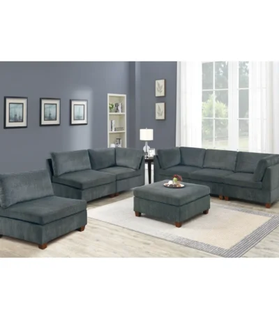 Goldoma modular u-shaped sectional sofa in gray chenille with corner wedge and ottoman in living room