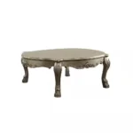 Goldoma 54 inch farmhouse gold and bone wood coffee table with rectangular shape and elegant gold top in a living room