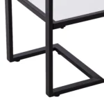 Goldoma 52 inch contemporary sled console table with clear glass top and black mirrored shelves in an entryway