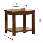 Goldoma solid wood side table with dark cherry finish and open shelf in living room