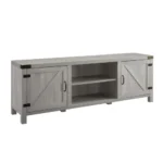 Goldoma Stone Grey Barn Door TV Stand 70 inch for TVs up to 80 inches with sliding doors and cable management