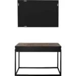 Goldoma 47 inch solid wood console table with faux marble top and mirror in brown, white, and black