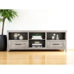 Modern gray TV stand with LED lights and storage for TVs up to 70 inches - Goldoma