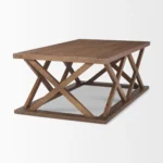 Goldoma 48-inch solid oak coffee table with wabi-sabi geometric lattice base and clear tempered glass top