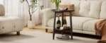 Solid beech wood nightstand with lower shelf - round modern end table for small spaces