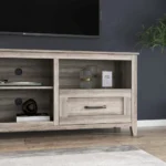 Modern gray TV stand with LED lights and storage for TVs up to 70 inches - Goldoma
