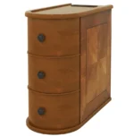 Goldoma adjustable end table with charging station and drawer in natural oak finish, featuring four-leaf clover top