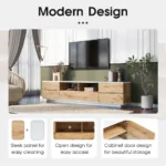 Goldoma Modern TV Stand for TVs up to 80" with Multi-Functional Storage and Door Rebound Device - White and Natural – base