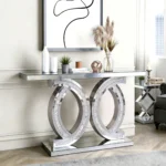 Goldoma crushed diamond mirrored console table modern silver entryway table with crystal inlays
