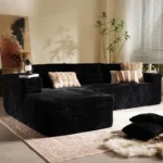 Goldoma modern black corduroy cloud modular sofa set in living room