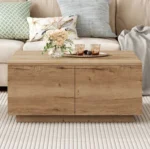Goldoma Nordic square wooden coffee table with 4 drawers in a modern living room setting