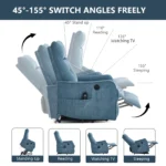Blue chenille power lift recliner with massage and heat for elderly