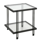 Goldoma 22-Inch Black Square End Table with Clear Glass Top and Shelf – side view