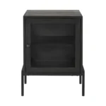 Goldoma 26 inch solid wood end table with black metal base, brown wood top, square shape, modern design for living room