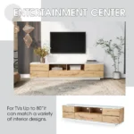 Goldoma Modern TV Stand for TVs up to 80" with Multi-Functional Storage and Door Rebound Device - White and Natural – top