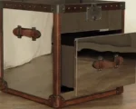 Goldoma Aviator Trunk Coffee Table – industrial metal and leather storage coffee table with antique finish