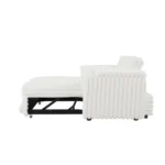 Goldoma white sleeper sofa with storage armrest and USB port in a modern living room
