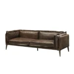 Goldoma 71-inch chocolate top grain leather loveseat with silver legs in living room