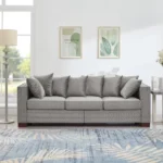Goldoma convertible velvet loveseat sofa in apricot with tufted back and silver nailheads