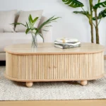 Goldoma solid oak side table adjustable height oval modern retro console table for living room