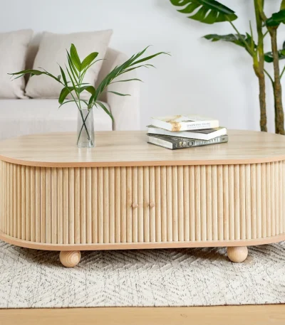 Goldoma solid oak side table adjustable height oval modern retro console table for living room