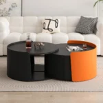 31.5'' Round Coffee Table,Modern Center Table with Storage,Vertical Stripe Design Coffee Table - Image 7