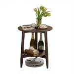 Solid beech wood nightstand with lower shelf - round modern end table for small spaces