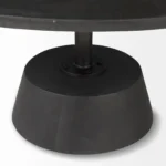 Goldoma 32 inch solid wood coffee table with dark brown acacia top and black iron pedestal base in a modern living room